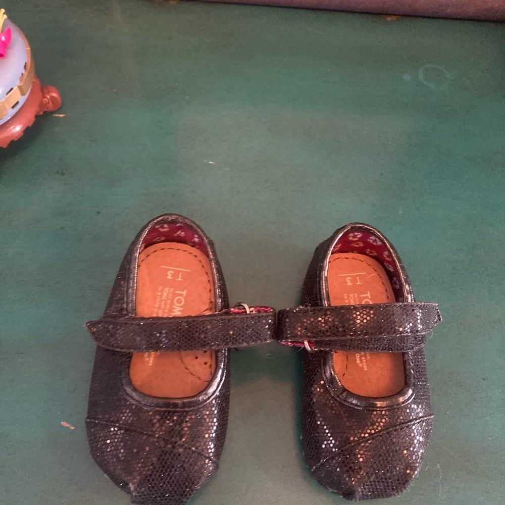 TOMS Sparkly Black Mary Jane Flats Toddler Girl Size 3